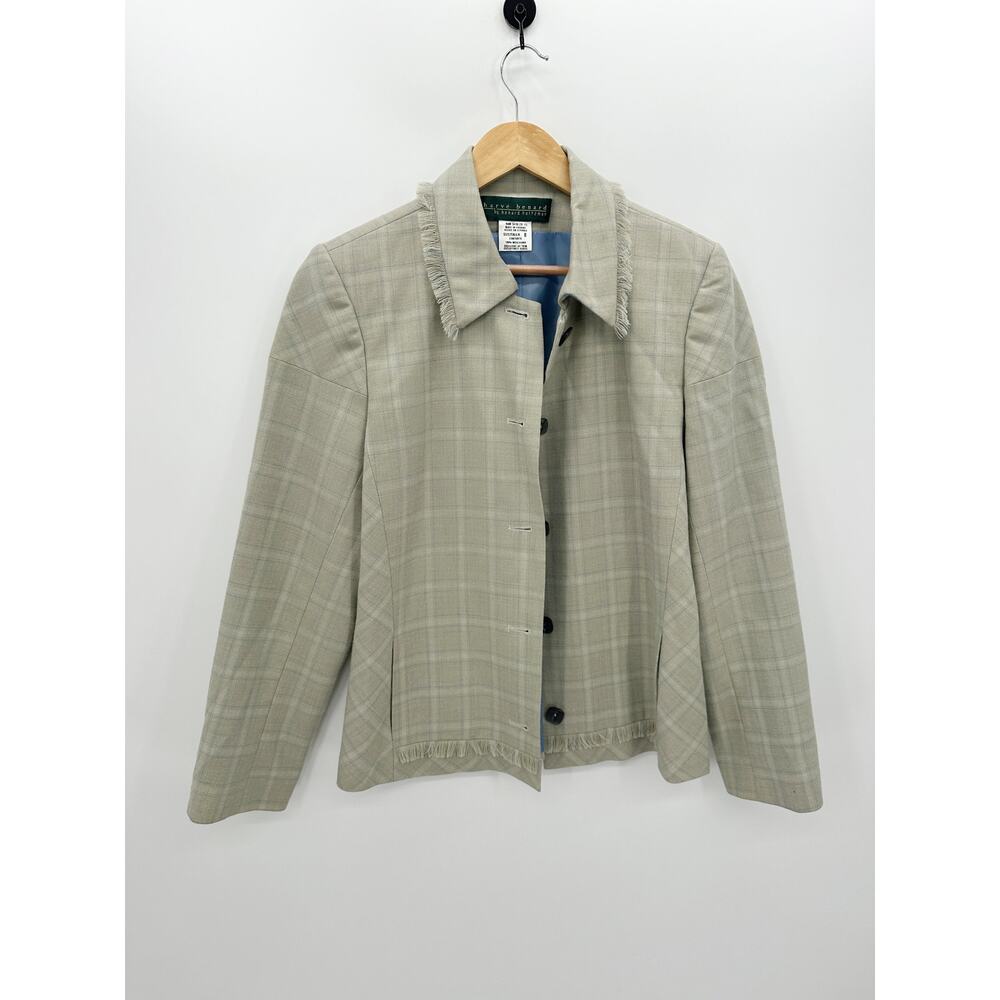 Harve‎ Benard Women 8 Green Blue Plaid Wool Blazer Fringe Western Jacket BY23